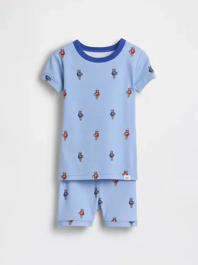Biologische pyjama-set met korte broek voor Baby & Peuter, van geborsteld katoen met voetbalbeer-motief