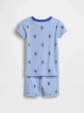 Biologische pyjama-set met korte broek voor Baby & Peuter, van geborsteld katoen met voetbalbeer-motief