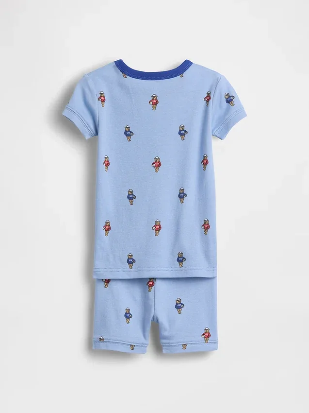 Biologische pyjama-set met korte broek voor Baby & Peuter, van geborsteld katoen met voetbalbeer-motief