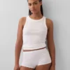 Biologische stretchkatoenen shorty met hoge taille