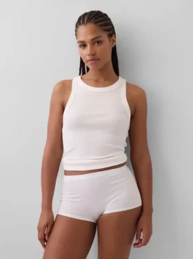 Biologische stretchkatoenen shorty met hoge taille