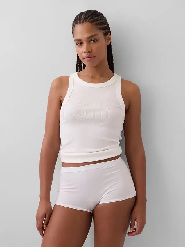 Biologische stretchkatoenen shorty met hoge taille
