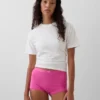 Biologische stretchkatoenen shorty met hoge taille