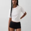Biologische stretchkatoenen shorty met hoge taille