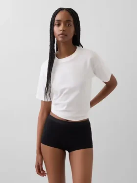 Biologische stretchkatoenen shorty met hoge taille