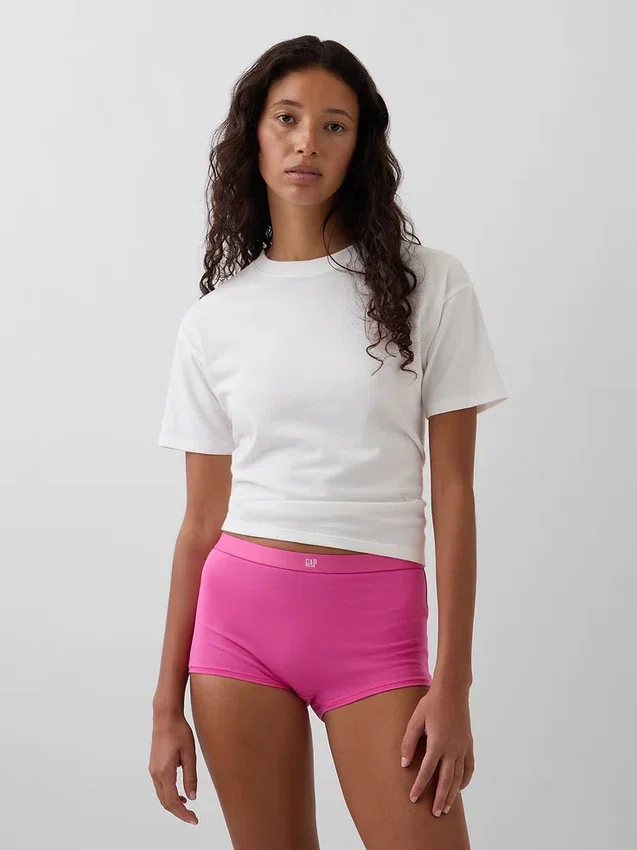 Biologische stretchkatoenen shorty met hoge taille