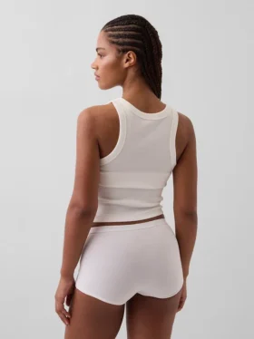 Biologische stretchkatoenen shorty met hoge taille