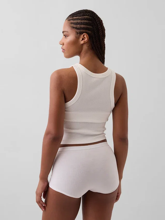 Biologische stretchkatoenen shorty met hoge taille