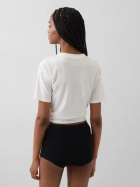 Biologische stretchkatoenen shorty met hoge taille