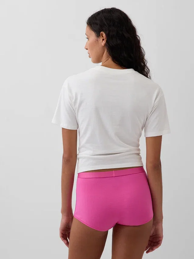 Biologische stretchkatoenen shorty met hoge taille