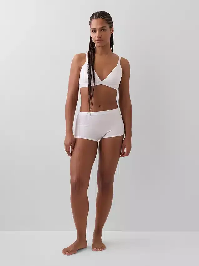 Biologische stretchkatoenen shorty met hoge taille