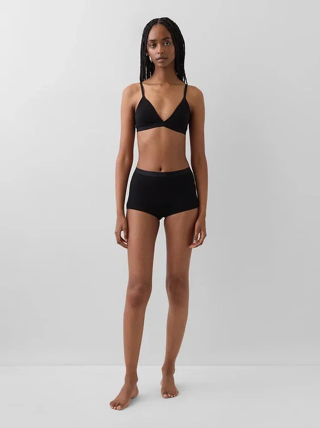 Biologische stretchkatoenen shorty met hoge taille