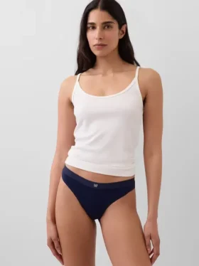Biologische stretchkatoenen string met logo