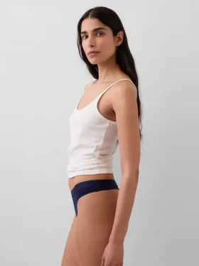 Biologische stretchkatoenen string met logo