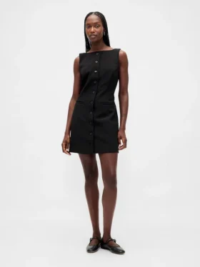 Bistretch mini-jurk met knoopsluiting