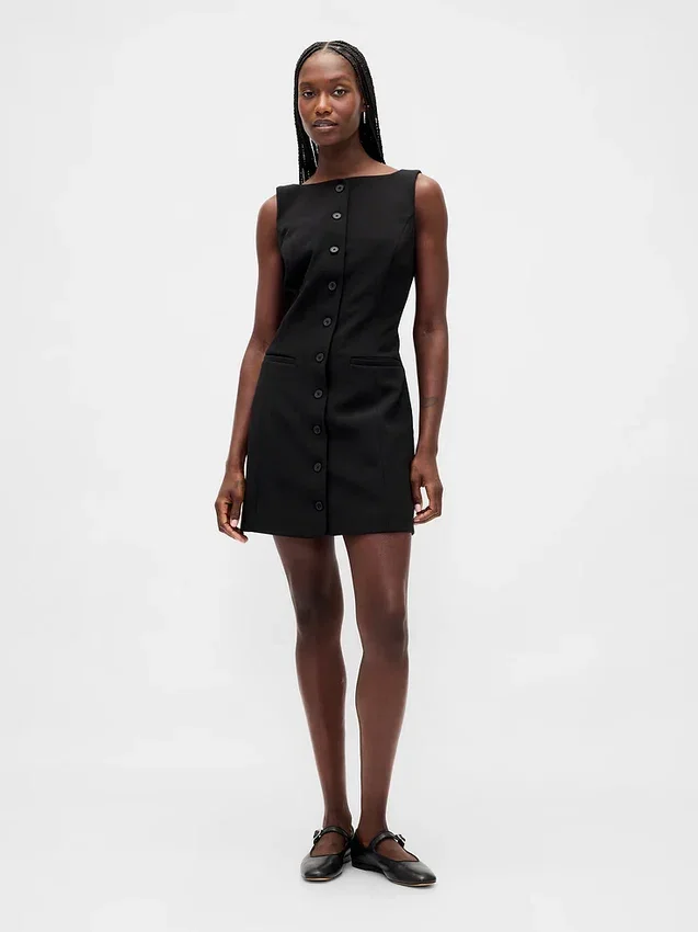 Bistretch mini-jurk met knoopsluiting