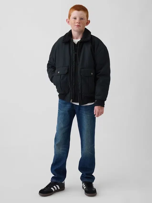 Bomberjack van canvas met sherpa-voering voor kinderen