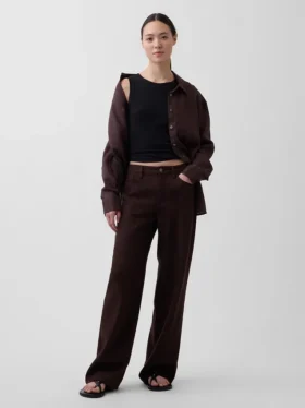 Breed uitlopende broek van linnen-katoen