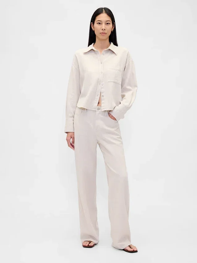 Breed uitlopende broek van linnen-katoen