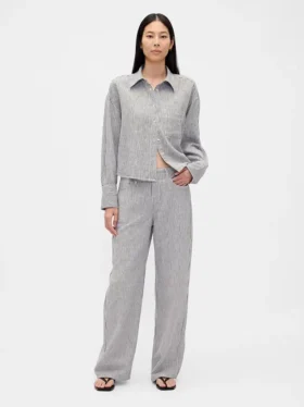 Breed uitlopende broek van linnen-katoen