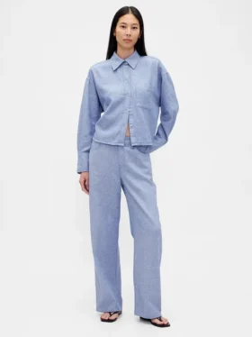 Breed uitlopende broek van linnen-katoen