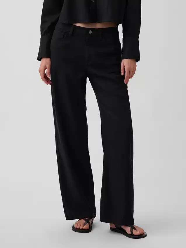 Breed uitlopende broek van linnen-katoen