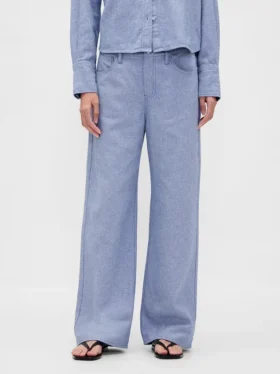 Breed uitlopende broek van linnen-katoen