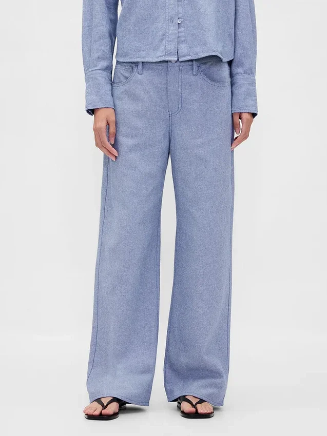 Breed uitlopende broek van linnen-katoen