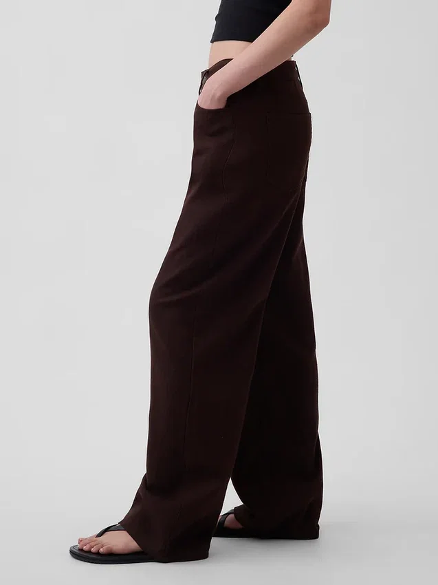 Breed uitlopende broek van linnen-katoen