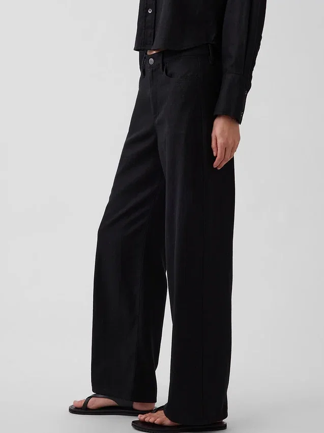 Breed uitlopende broek van linnen-katoen