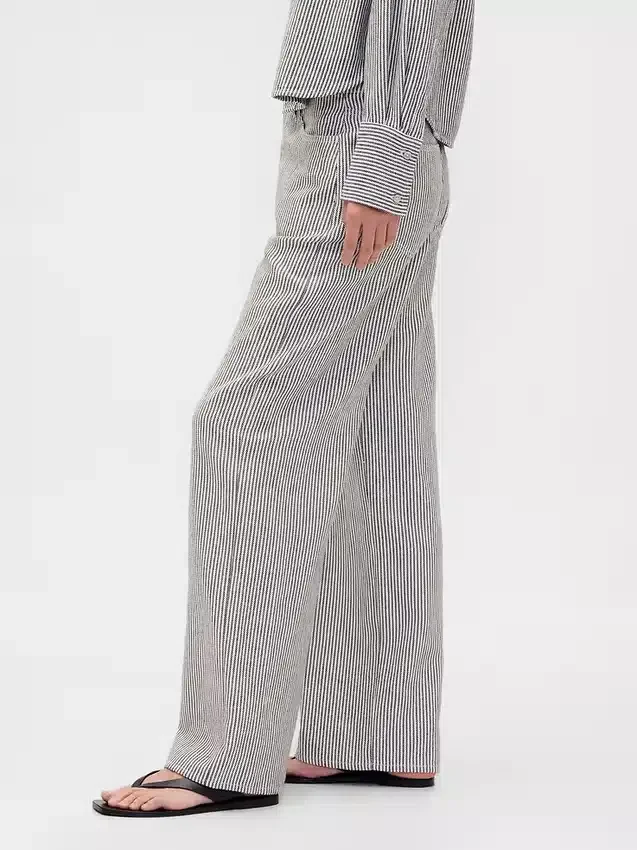 Breed uitlopende broek van linnen-katoen