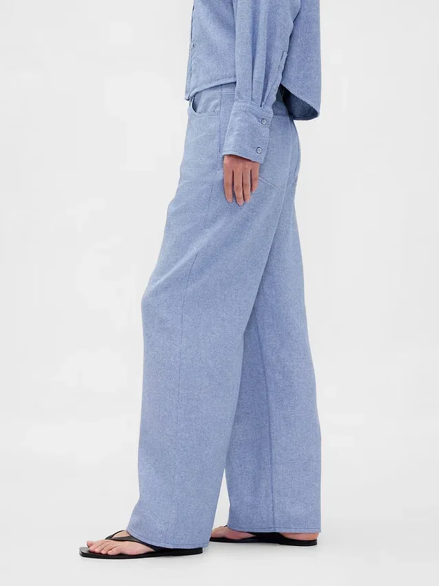Breed uitlopende broek van linnen-katoen