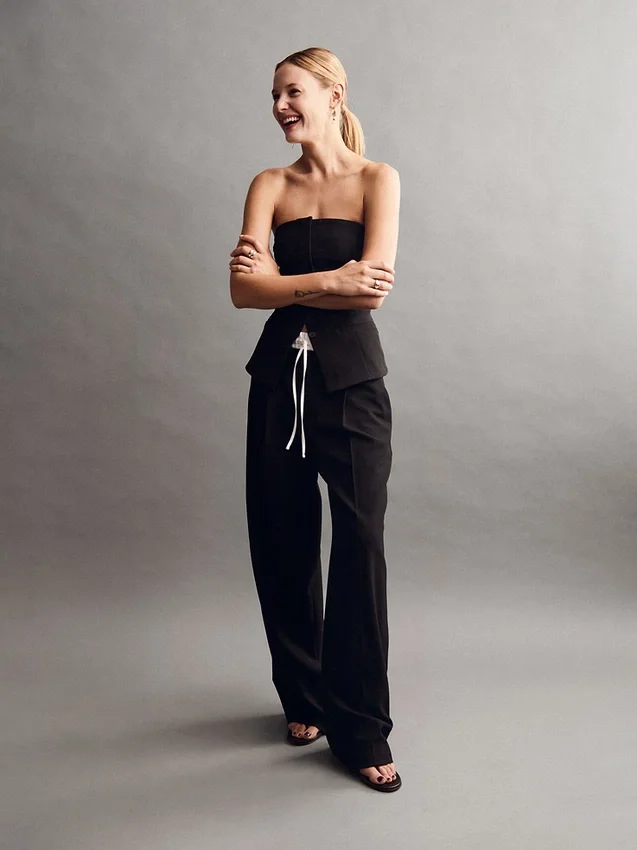 Broek met middelhoge taille en dubbele tailleband
