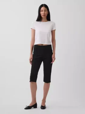 Capri met hoge taille en dubbel gebreide stof