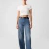 Cargo-Jeans met hoge taille en wijde pijpen