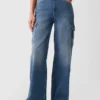 Cargo-Jeans met hoge taille en wijde pijpen