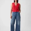 Cargo-Jeans met hoge taille en wijde pijpen