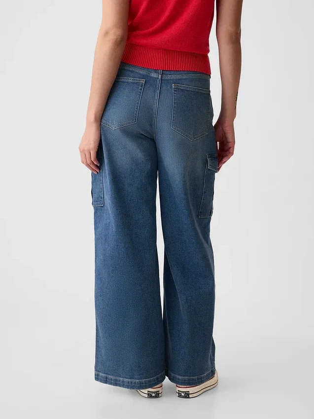 Cargo-Jeans met hoge taille en wijde pijpen