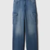 Cargo-Jeans met hoge taille en wijde pijpen
