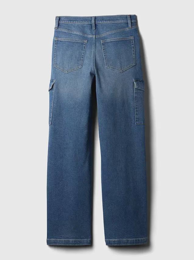 Cargo-Jeans met hoge taille en wijde pijpen