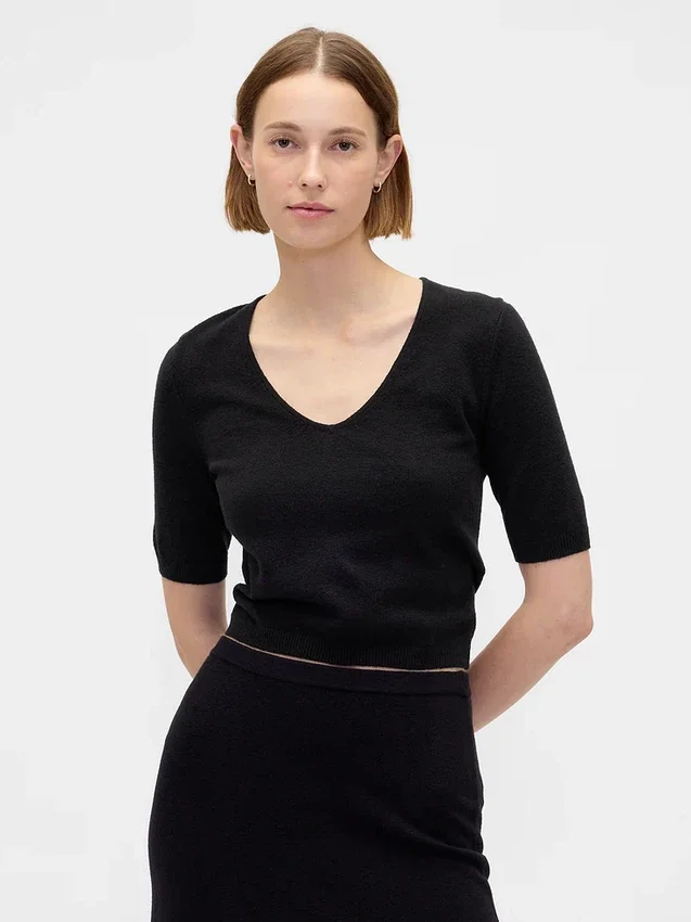 CashSoft cropped trui met ellebooglange mouwen
