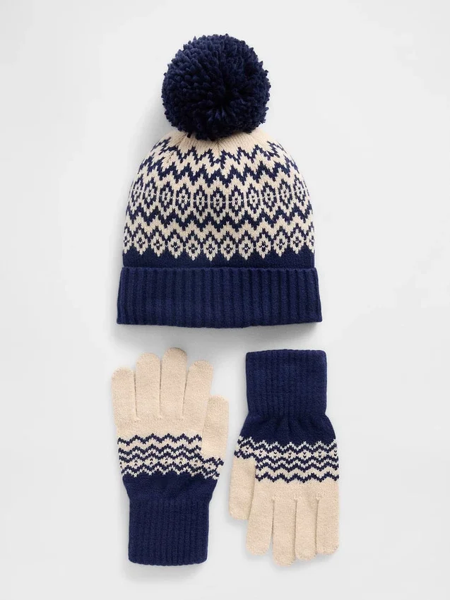 CashSoft Fair Isle-muts- en handschoenset voor kinderen