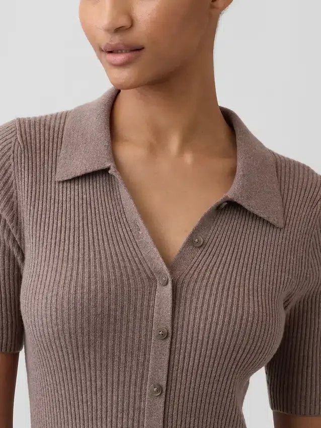 CashSoft geribde midi-vestjurk met kraag