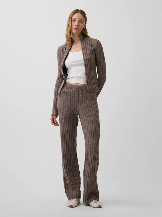 CashSoft kabelgebreide trui met broek