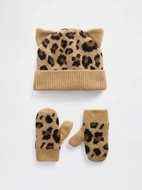 CashSoft-muts- en wantenset met luipaardprint voor Baby & Peuter