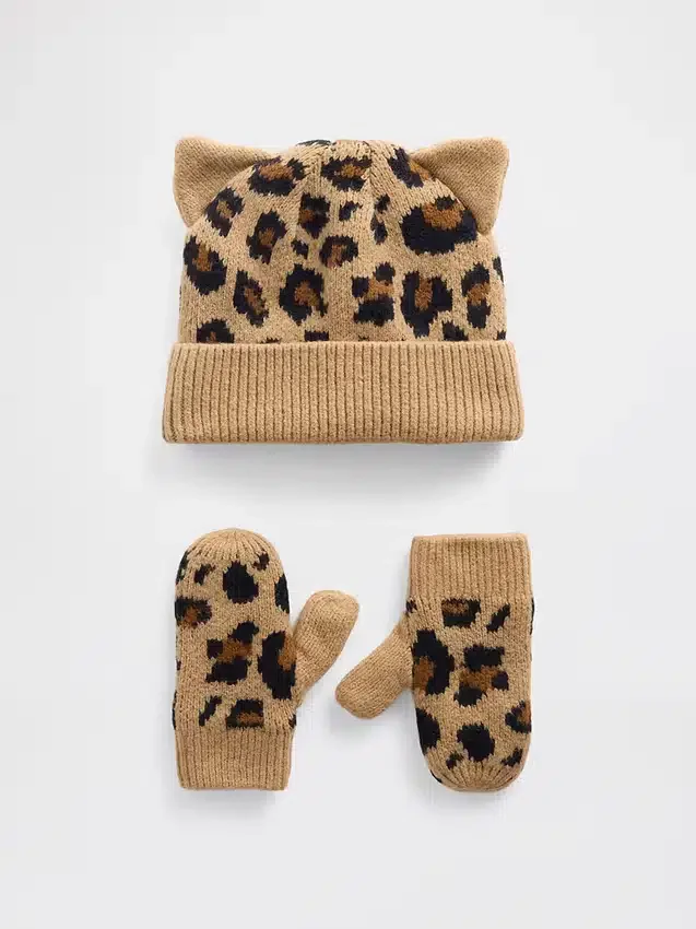 CashSoft-muts- en wantenset met luipaardprint voor Baby & Peuter