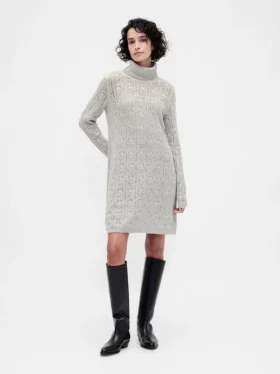 CashSoft Pointelle-trui-jurk met col