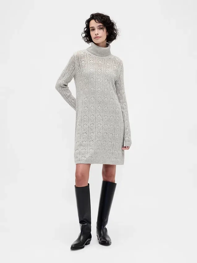 CashSoft Pointelle-trui-jurk met col