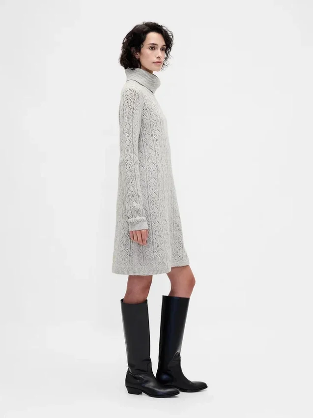 CashSoft Pointelle-trui-jurk met col