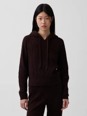 CashSoft relaxte hoodie met kabelpatroon